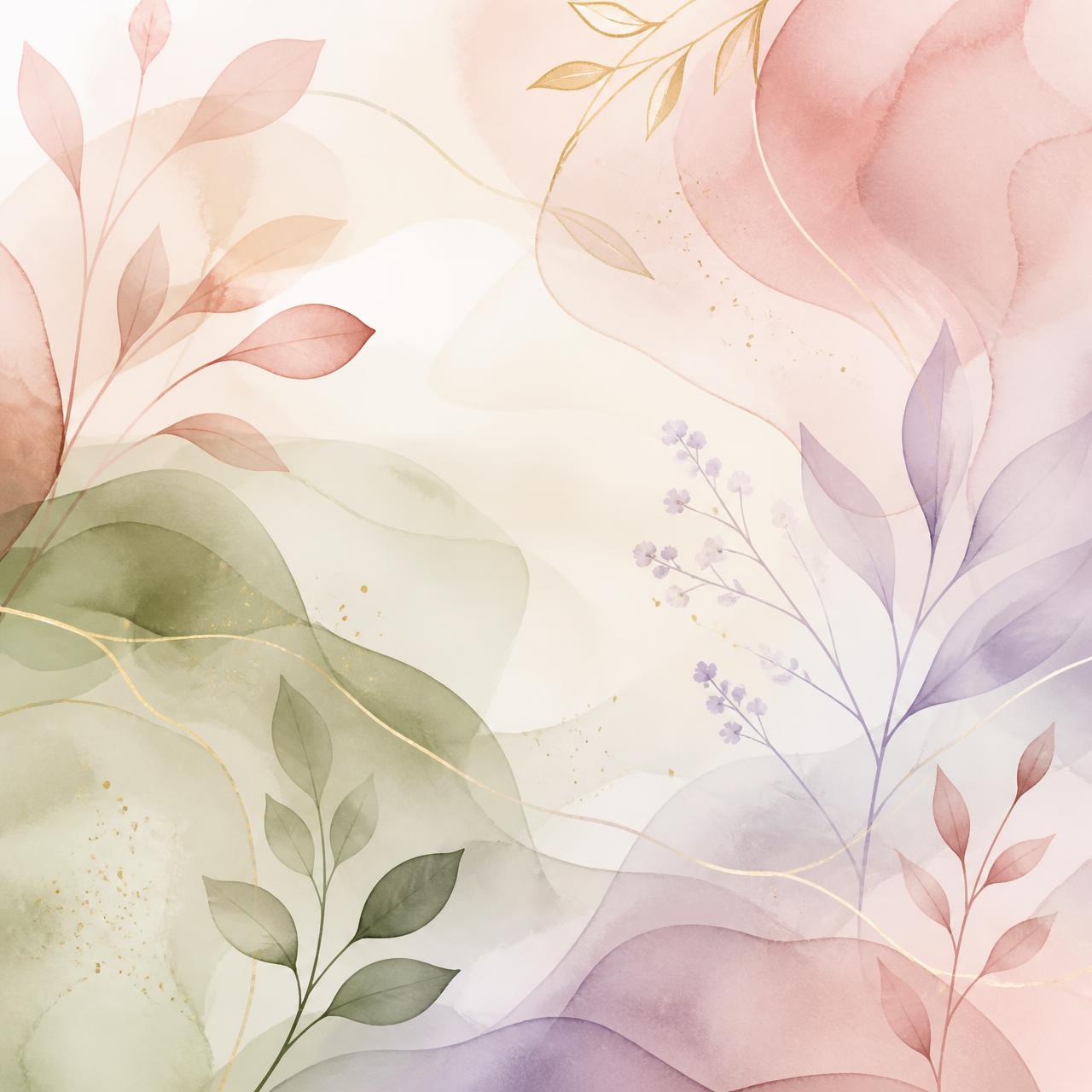 Soft abstract botanical illustration in dusty rose, sage, and lavender